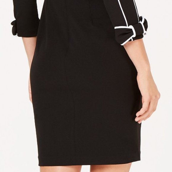 Calvin Klein Scuba Crepe V-Neck Bow Sleeves Sheath Dress - Picture 8 of 9